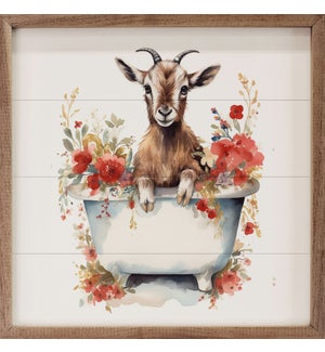 Brown Goat With Flowers Tub White